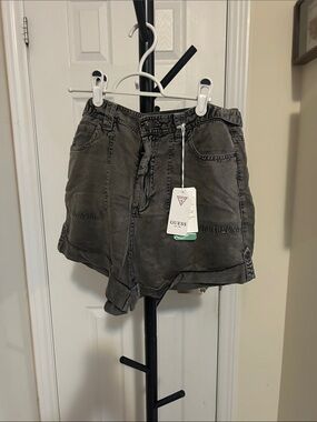 GUESS High-Waist Washed Charcoal Utility Shorts